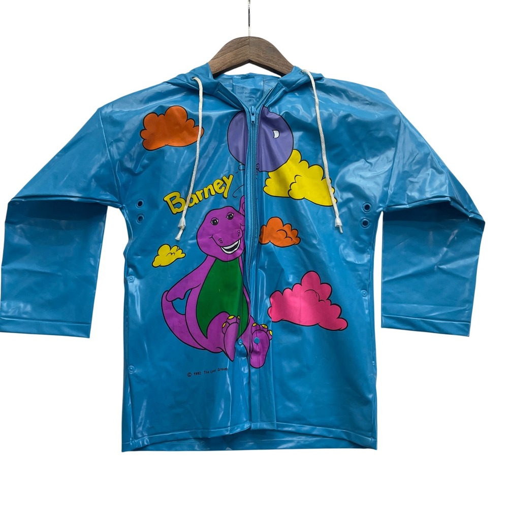 The Lyons Group Barney Rain Jacket Coat Kids Medium 5 Blue Vintage 1992 90s